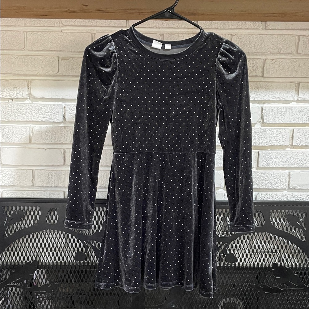 GAP Black Velvet Kids Dress with White Dots